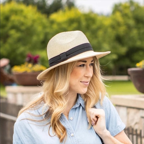 Fedora Sun Hat SPF 50 Sun Protection Short Brim With Sunglasses Loop Unisex NEW - Picture 3 of 10